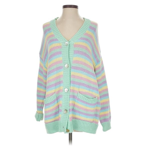 Show Me Your Mumu Pastel Striped Knit 3-Piece Set Cardigan Crop Top & Mini Skirt - Picture 3 of 16